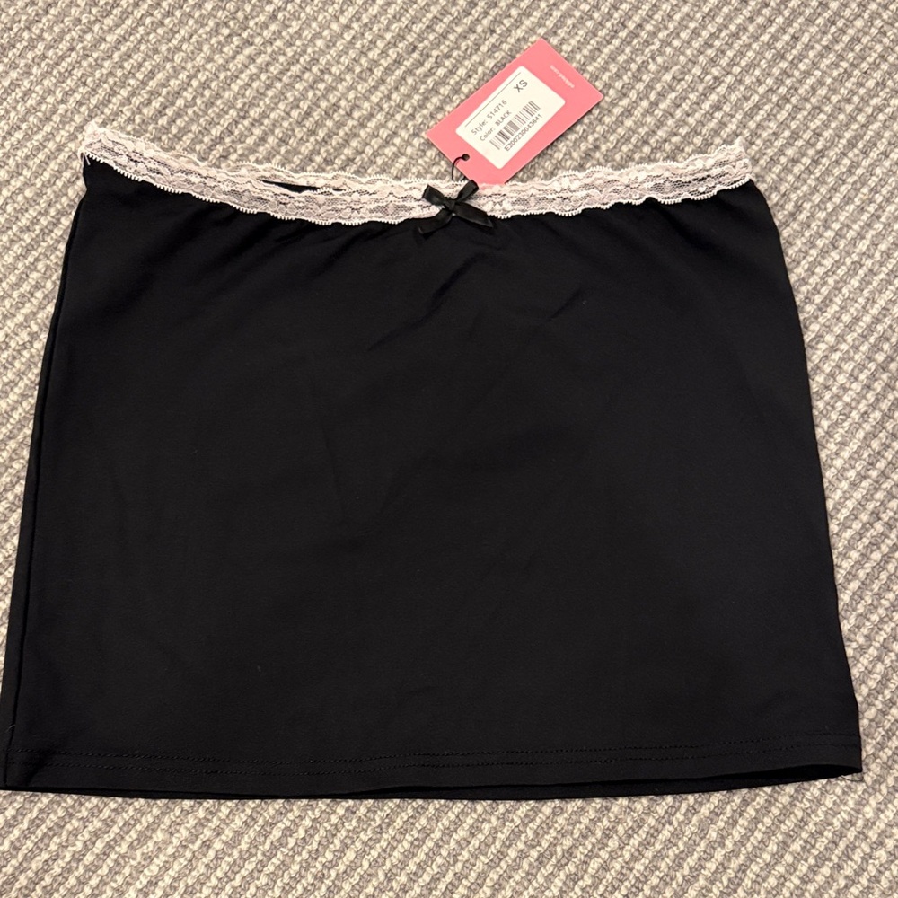 Edikted Black Mini Skirt with White Lace Trim